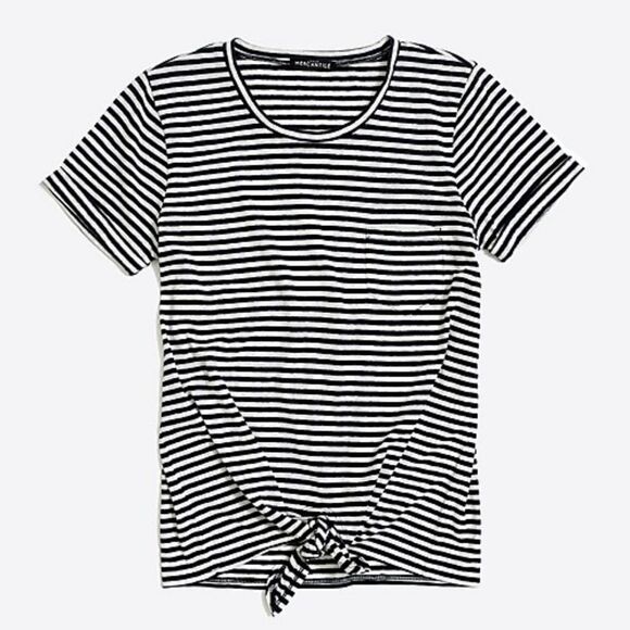 J. Crew Factory Tops - J. Crew | Navy & White Striped Tie Waist Pocket T-shirt | XXS